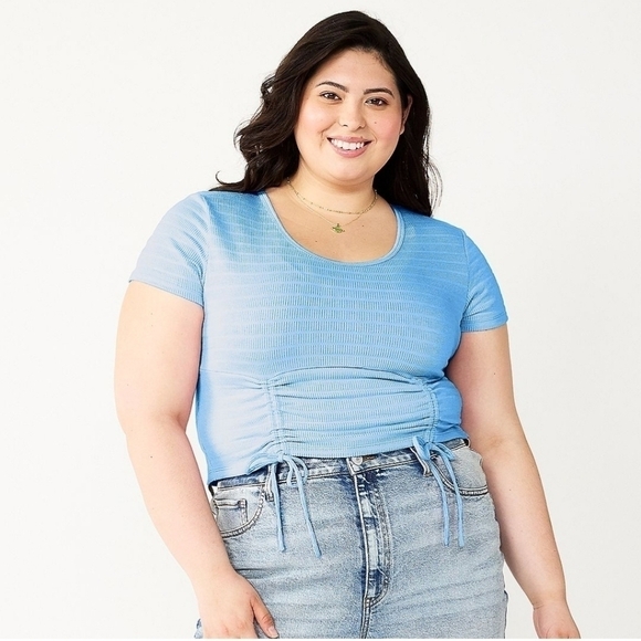 Juniors Plus SO Cinch Front Cropped Top 2X River Blue NWT - Picture 1 of 9